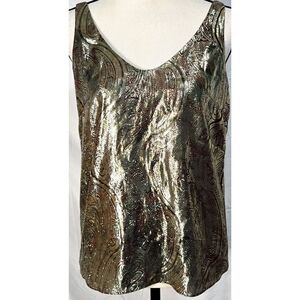 J Crew Metallic Gold Paisley Tank Top Sleeveless Boho Shirt